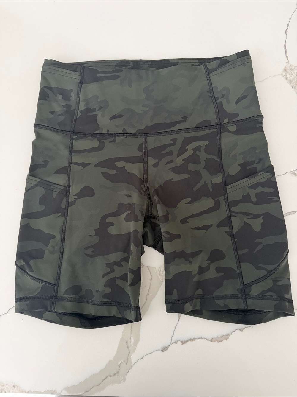 lululemon athletica Olive Camo High-Rise Bike Shorts with Side Pockets